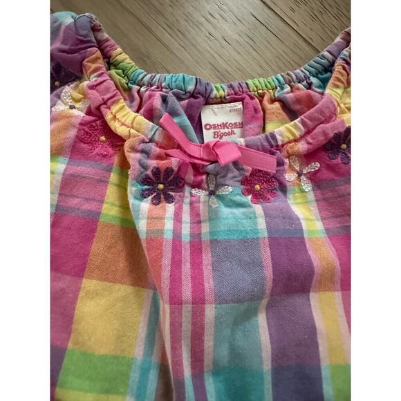 Oshkosh Girls Pink Multicolor Plaid Embroidered Sleeveless Sundress Size 3T - Picture 3 of 6